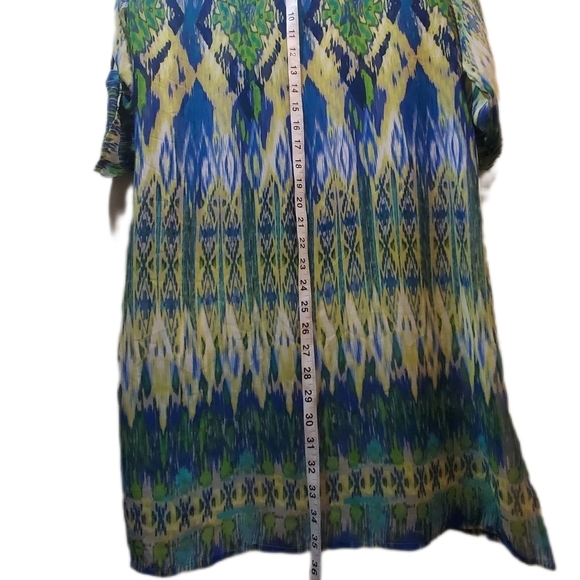 CHICOS Ikat Breeze Multicolored Semi-Sheer Tunic Woman's Size 1 - Picture 7 of 9